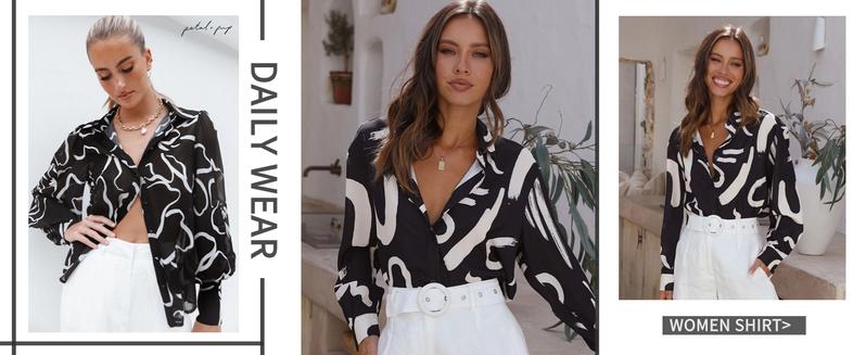 Women's Button Down Printed Lantern Long Sleeve Blouse Chic Collared Fitted Casual Tops Soft Fabric Feminine Patterned Blouse for Work Office Vacation Thin Spring