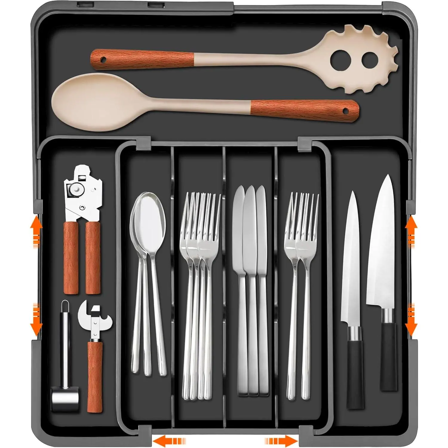 【SUHOPE】Summer Super Deal Silverware Drawer Organizer, Expandable Kitchen Drawer Organizer 19" X 15.3" Utensil Tray, Flatware and Cutlery Holder for Spoons Forks Knives, Kitchen Organizers and Storage, Black