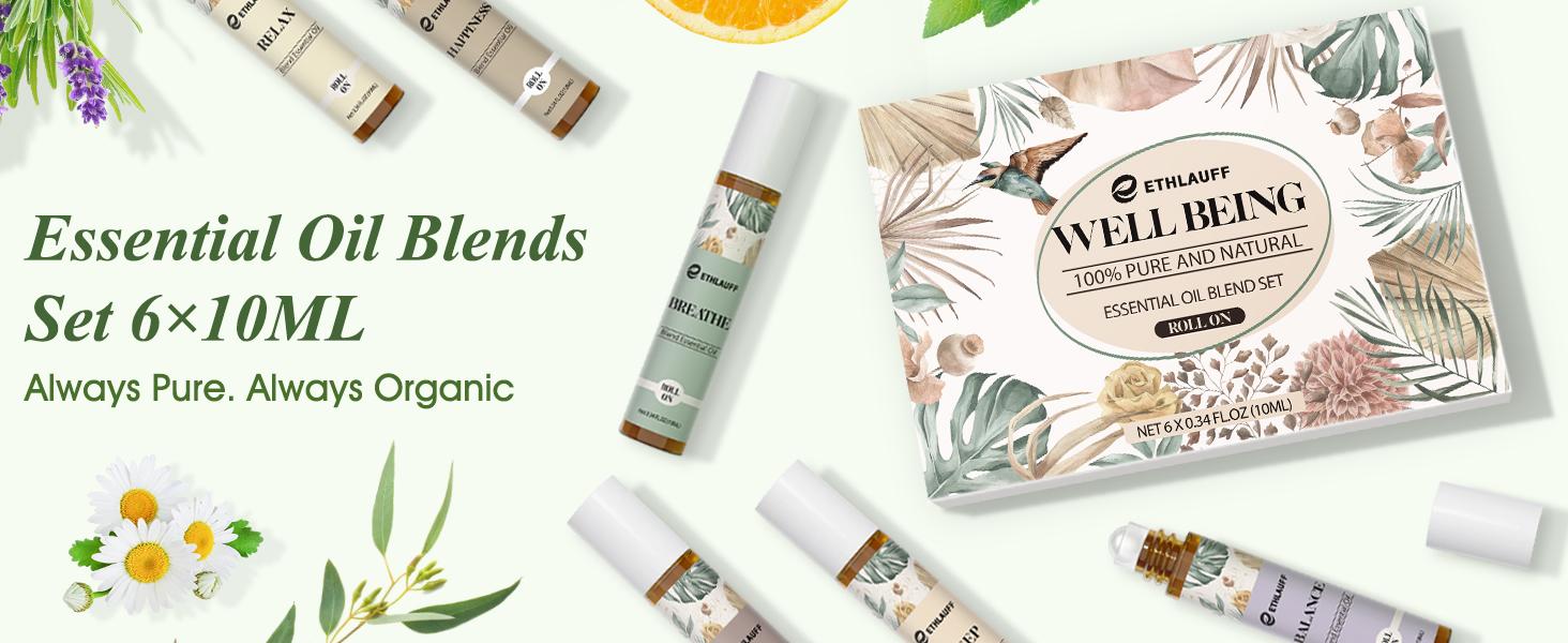 Essential Oils Roll-On Set 6 Pack - (Relax, Sleep, Balance,Breathe, Focus on, Happiness) Aromatherapy Oil, Essential Oils Blends for Skin - Relaxation Gift for Women and Men, Calm Essential Oil Roll On, 100% Natural Stress Relief Aromatherapy Blend