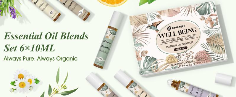 Essential Oils Roll-On Set 6 Pack - (Relax, Sleep, Balance,Breathe, Focus on, Happiness) Aromatherapy Oil, Essential Oils Blends for Skin - Relaxation Gift for Women and Men, Calm Essential Oil Roll On, 100% Natural Stress Relief Aromatherapy Blend
