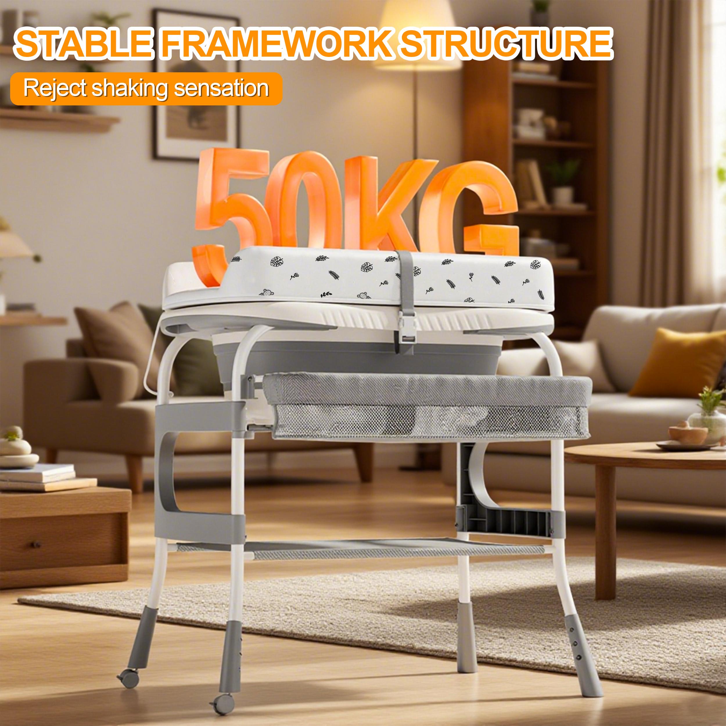 2-in-1 Baby Changing Table & Bath Tub Foldable with Storage Wheels Smart Temp Display Safety Belt Multifunctional Newborn Changing Table 2-in-1 Baby Changing Table & Bath Tub Foldable with Storage Wheels Smart Temp Display Safety Belt Multifunctional Newborn Changing Table