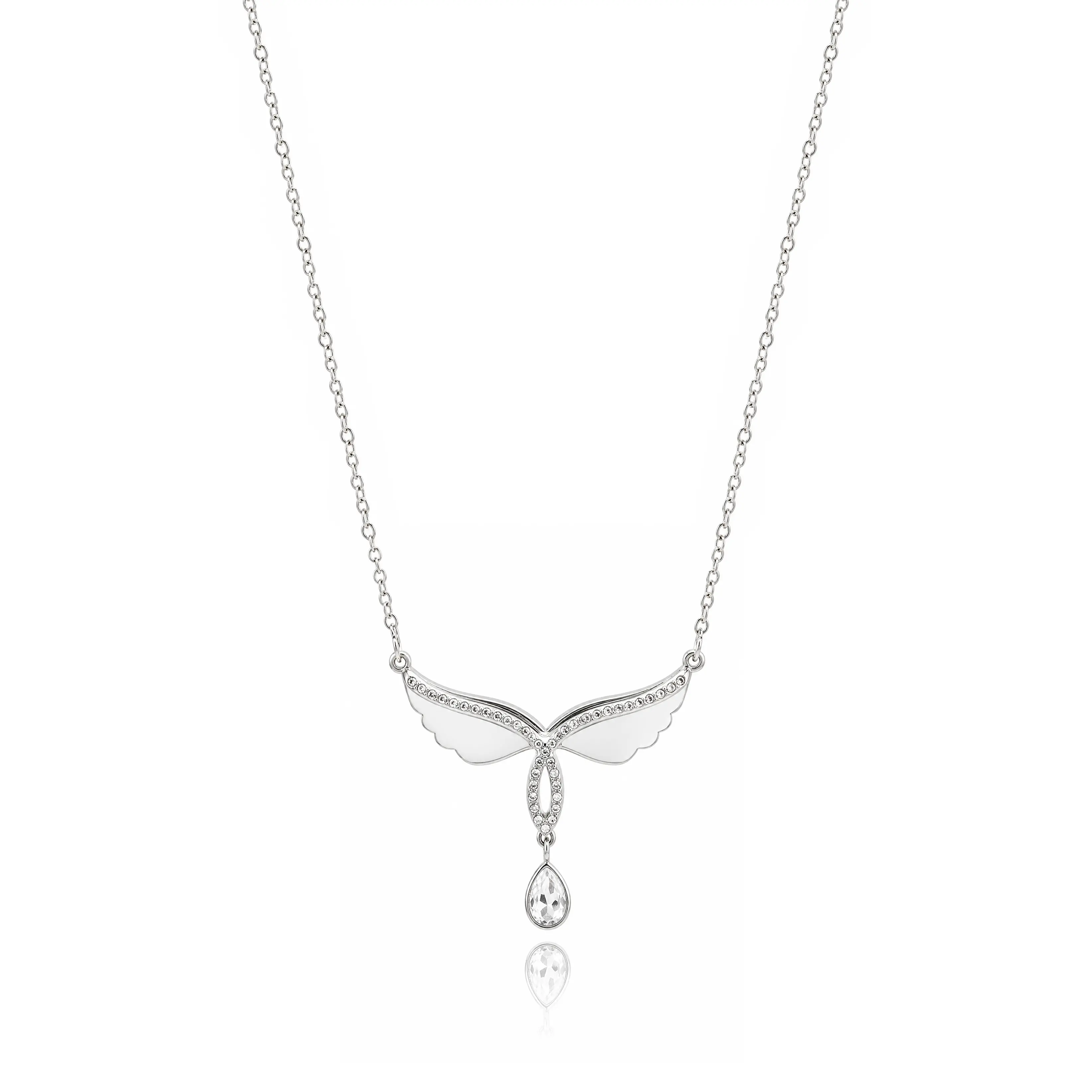 IVIORA Silver Plated Cubic Zirconia Angel Wing Pendant Necklace – Hypoallergenic Choker Necklace