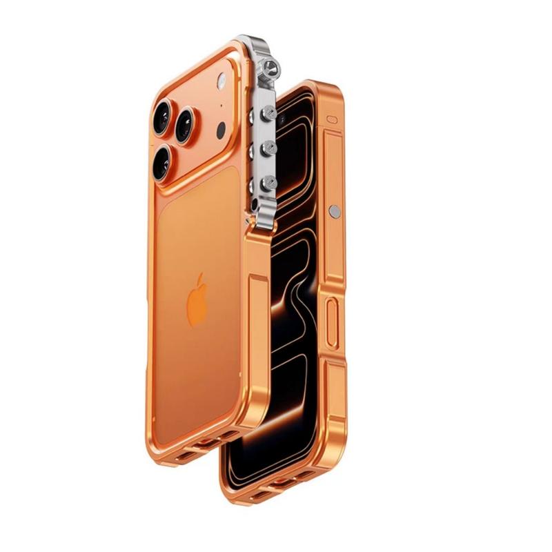 [Free !ship] Full Metal Bezel Bumper Case for iPhone 17 Pro Max16 Pro Max 17 Pro 16 Pro 16 15 14 13, Full-Frame Armor Aluminum Alloy Bumper No Back Cover, Punk armor style, Mechanical Screw Button Design, Minimalist Bare-Hand Feel Fit Lightweight