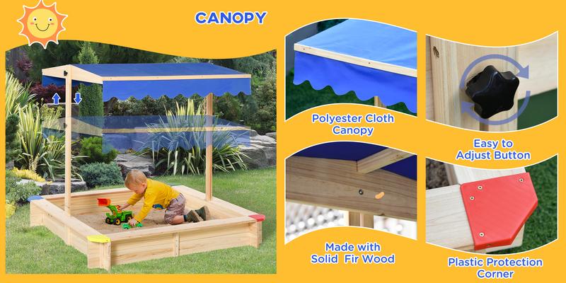 Outsunny Wooden Kids Sandbox Outdoor Children Play Equipment Activity Gift for Boys and Girls