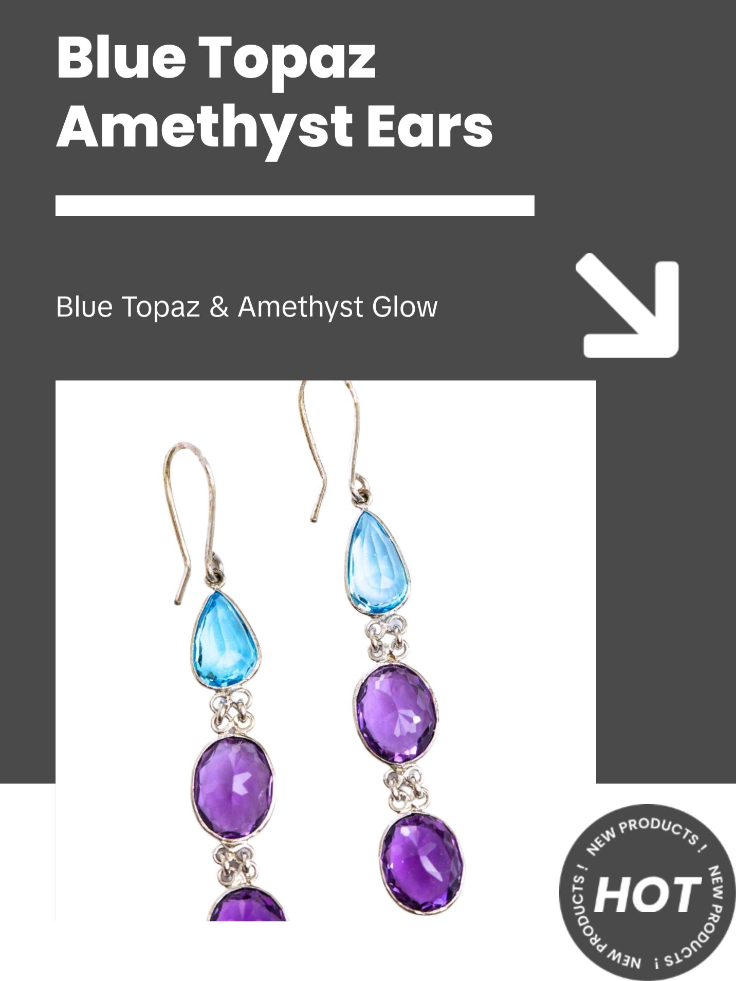6ctw Blue Topaz Amethyst Gemstone Drop Earrings