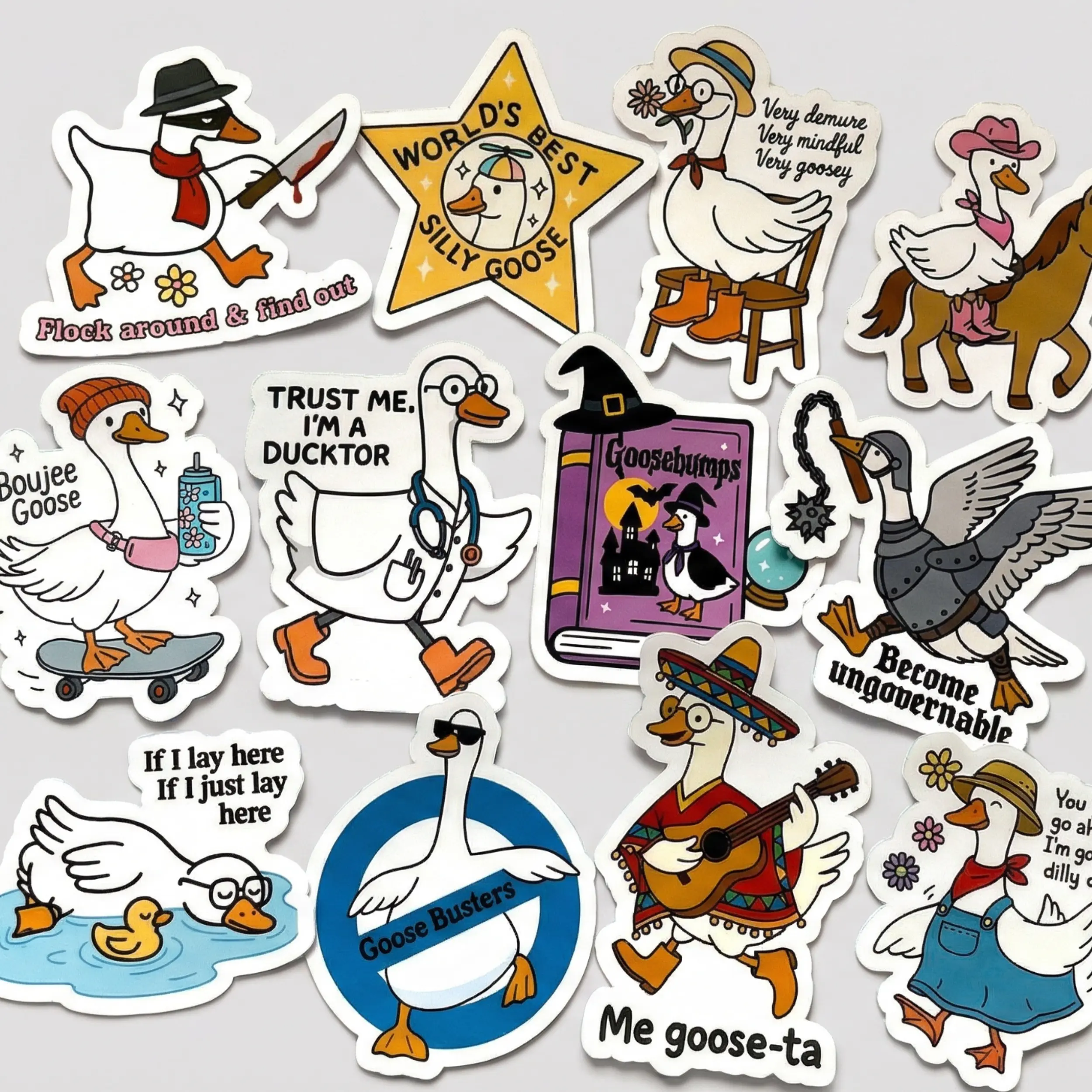 Silly Goose Stickers, 12 PCs “Just a Silly Goose” Funny Meme Stickers, Water-Resistant Stickers, Silly Goose On The Loose, Best Friend Gift