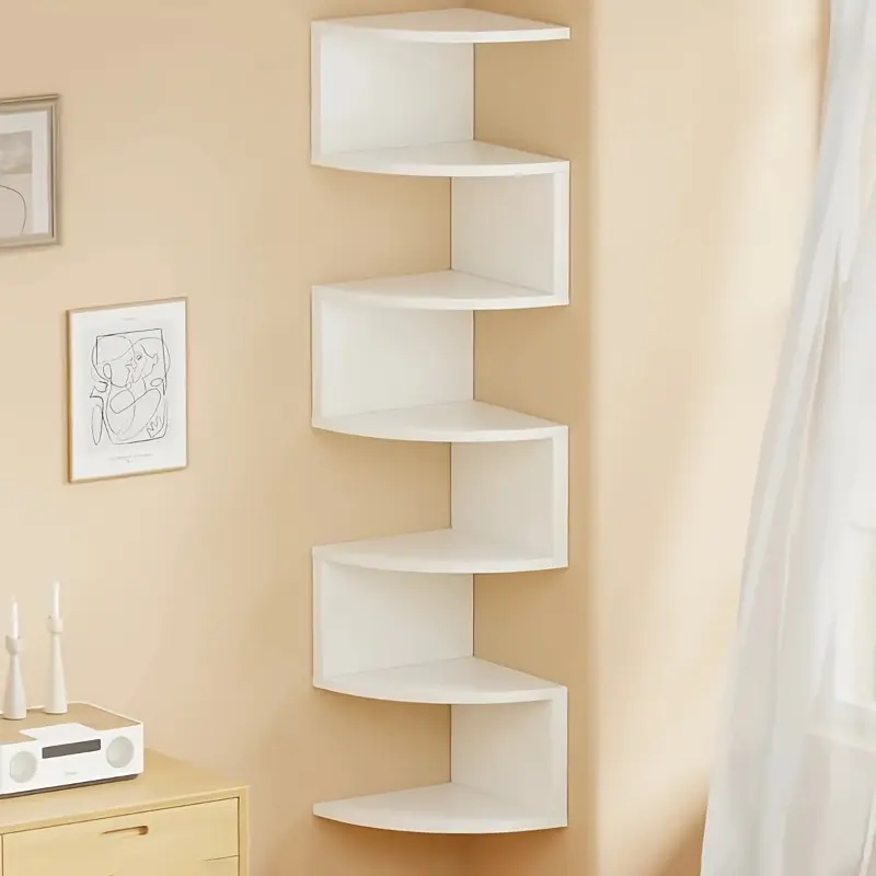7-Tier White Country Farmhouse Corner Shelf - Heavy-Duty Space-Saving Wall Mounted Storage Organizer, Sturdy Plastic Shelving Unit for Living Room, Bedroom, Kitchen - Easy Installation, Modern Home Decor Rack, Shelves for Storage, Wall Mountable