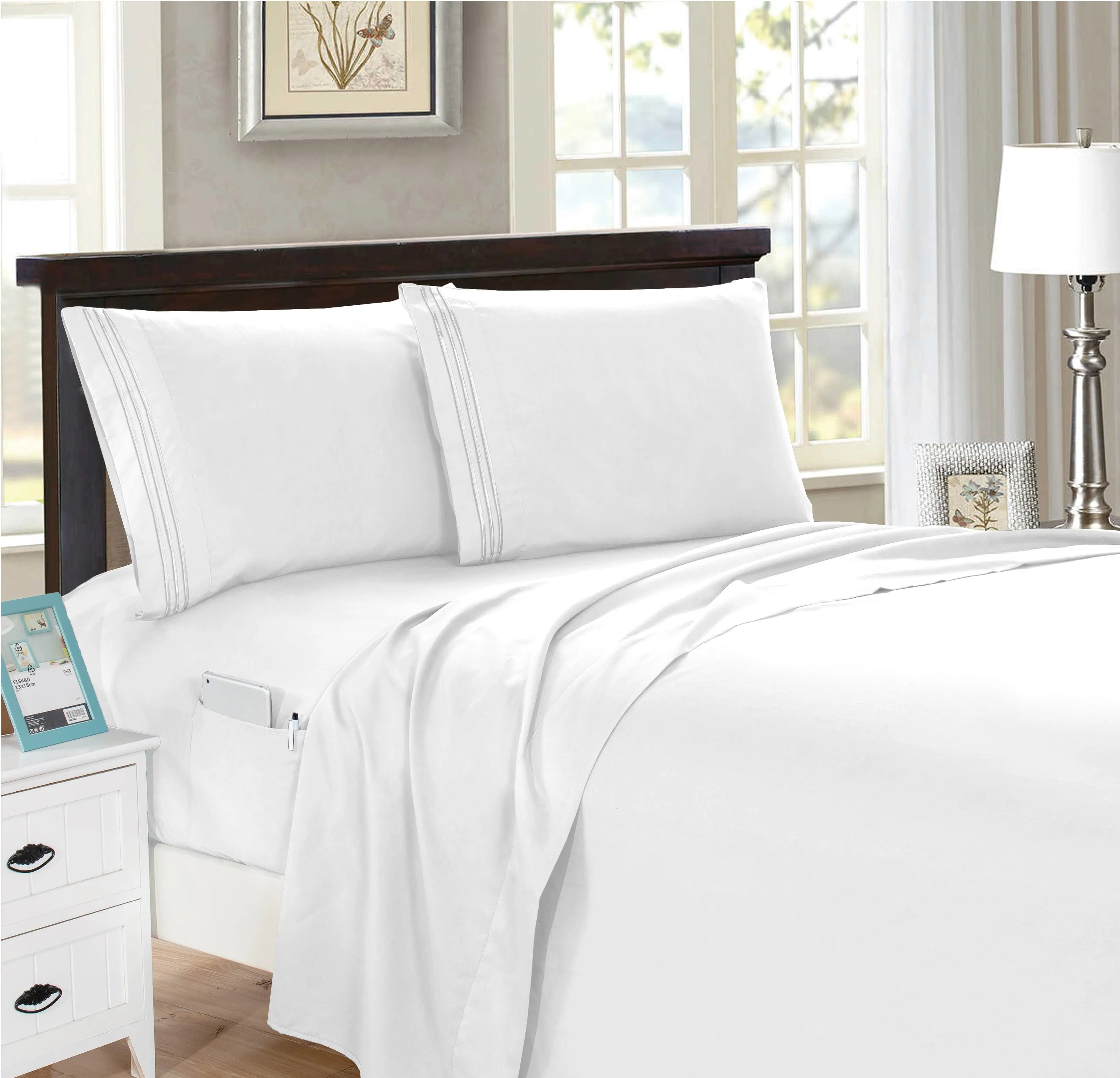 Elegant Comfort 4-Piece Smart Pocket Sheet Set – Year-Round Comfort with Double-Sided Storage Pockets Elegant Comfort 4-Piece Smart Pocket Sheet Set – Year-Round Comfort with Double-Sided Storage Pockets