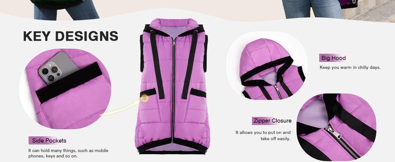 Women's Hooded Outwear Vest Lightweight Zipper Up Padded Gilet With Pockets