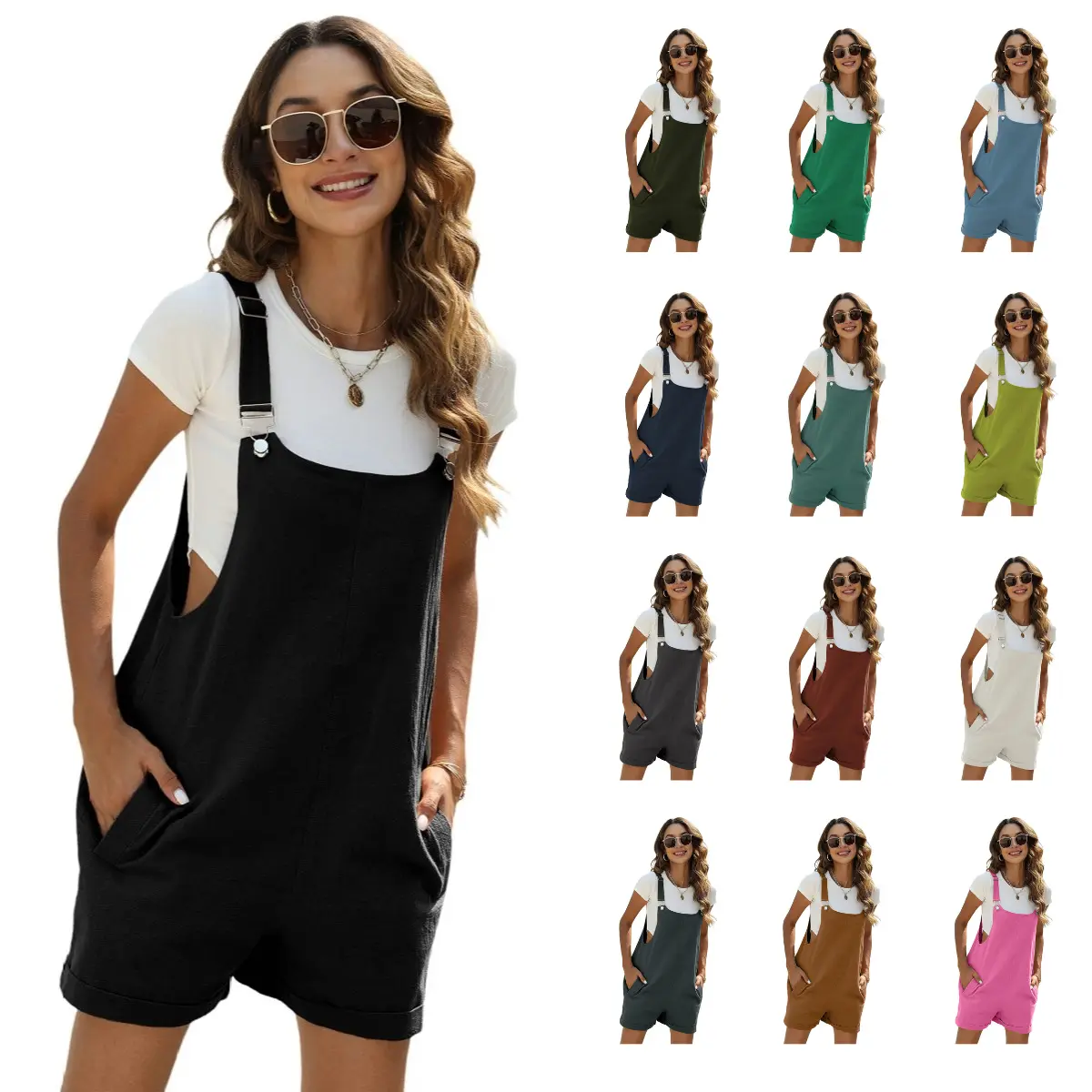 UANEO SummerVibes Women's Cotton Linen Short Overalls Casual Summer Bib Shortalls with Pockets Lady Comfort Minimalist