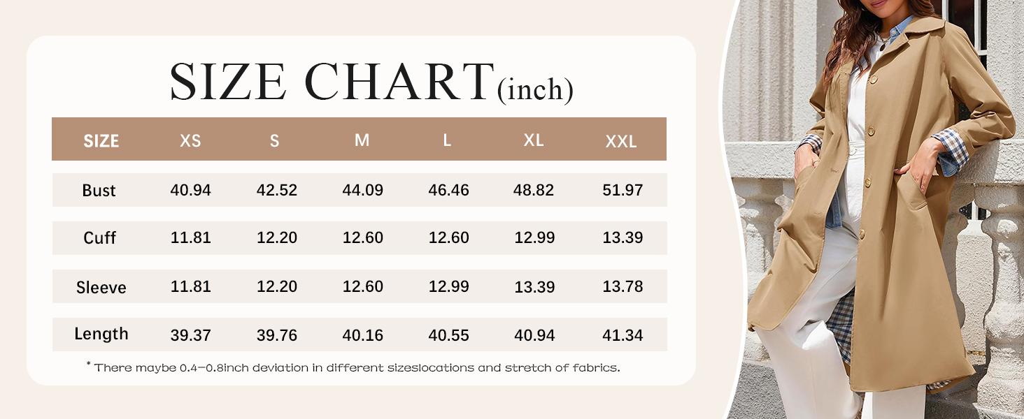 WoodBerry Women's Long Trench Coat Single Breasted Classic Collar Check Lining Oversized Windproof Overcoat Fashion Outerwear WoodBerry Women's Long Trench Coat Single Breasted Classic Collar Check Lining Oversized Windproof Overcoat Fashion Outerwear