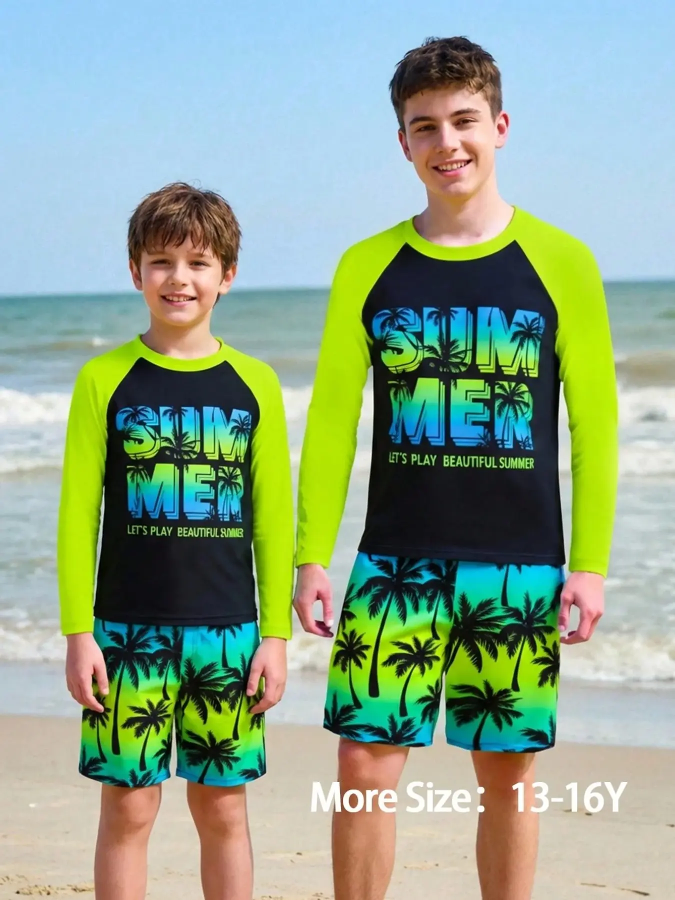 Kids' Summer Beach Sun Protection Two-Piece Set, Game Themed Print Quick-Dry Surf Water Play Swimwear