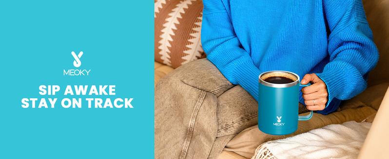 Meoky 14oz Insulated Coffee Mug:Stainless steel body with Tritan lid, double-walled vacuum cup,hot water mug suitable for indoor and office use,Valentine's Day gift.