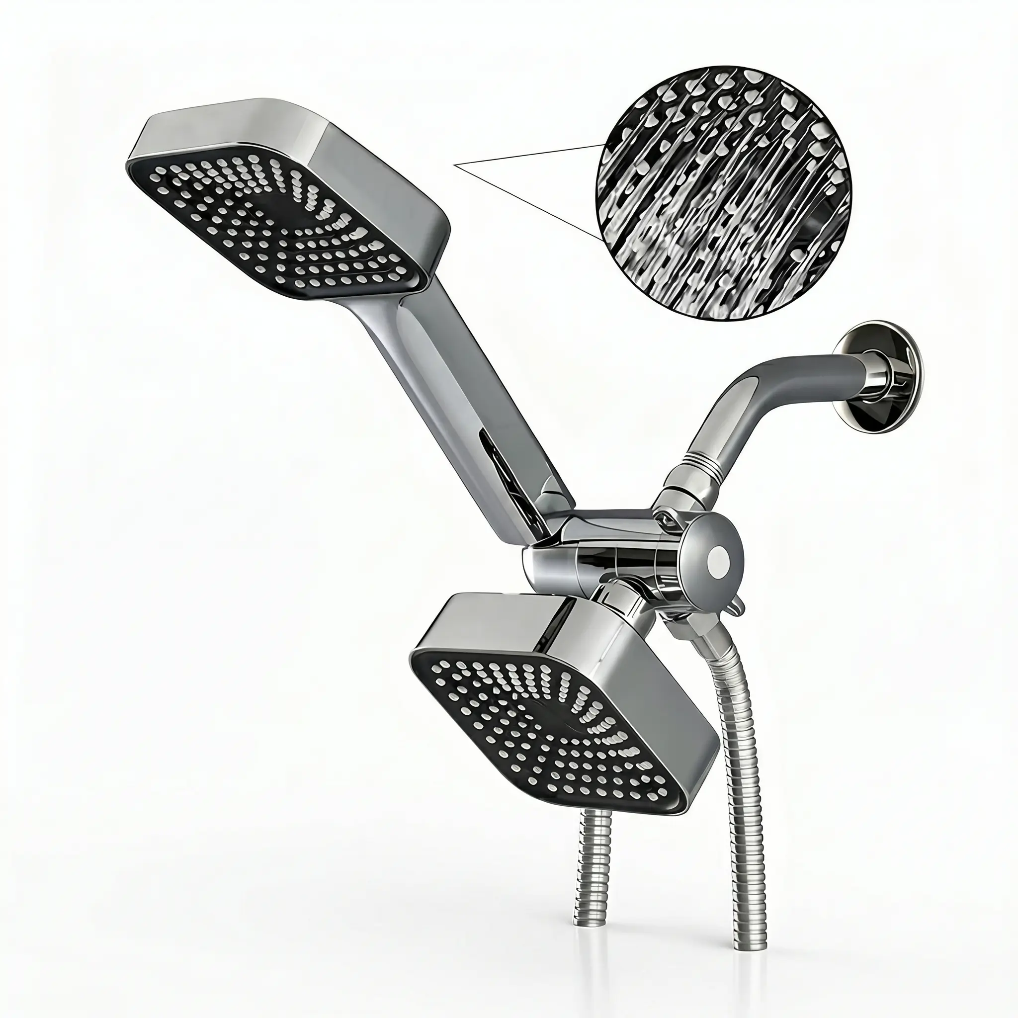 Lightweight ABS Shower Head Combination - Dual Rain & Handheld Shower System with Long Hose and 3-Way Water Diverter, Dual Shower Set, Rainfall Handheld Shower
