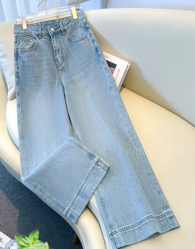 Women's High-Waist Light Wash Wide Leg Denim Jeans, Womenswear Bottom