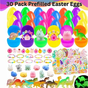 30 Pack Prefilled Easter Eggs with Dinosaur Toys – Bulk Filled  plastic bright easter Egg Hunt, Easter Basket Stuffers, Party Favors for Kids