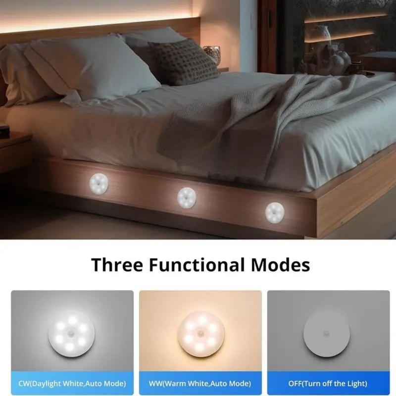 5-10 LEDs Motion Sensor Light, USB Rechargeable Round LED Light, Dimmable Night Light for Bathroom, Storage Cabinet, Stairway, Corridor & Office Space