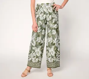 Denim & Co. Petite Beach Jersey Full Length Wide Leg Pants
