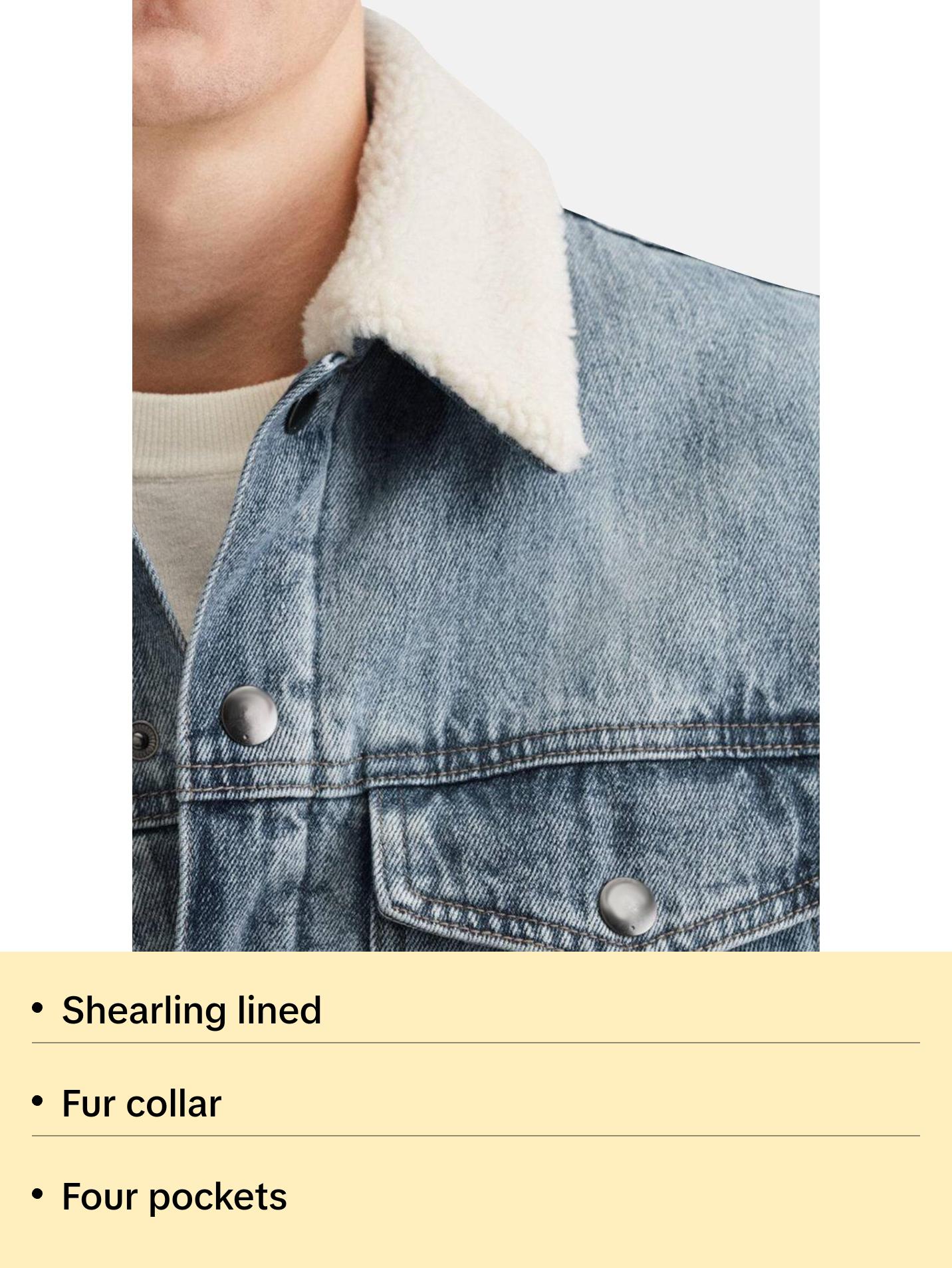 Mens Light Blue Denim Shearling Jacket