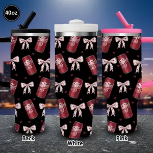 1pc 40oz Red Heart Pattern, Polka Dot Bow Design Tumbler with Lid and straw, Winter Insulated Travel Mug, Gift for Women Men, Ideal for Valentine's Day, Birthday Gift, Coffee Cup for Office