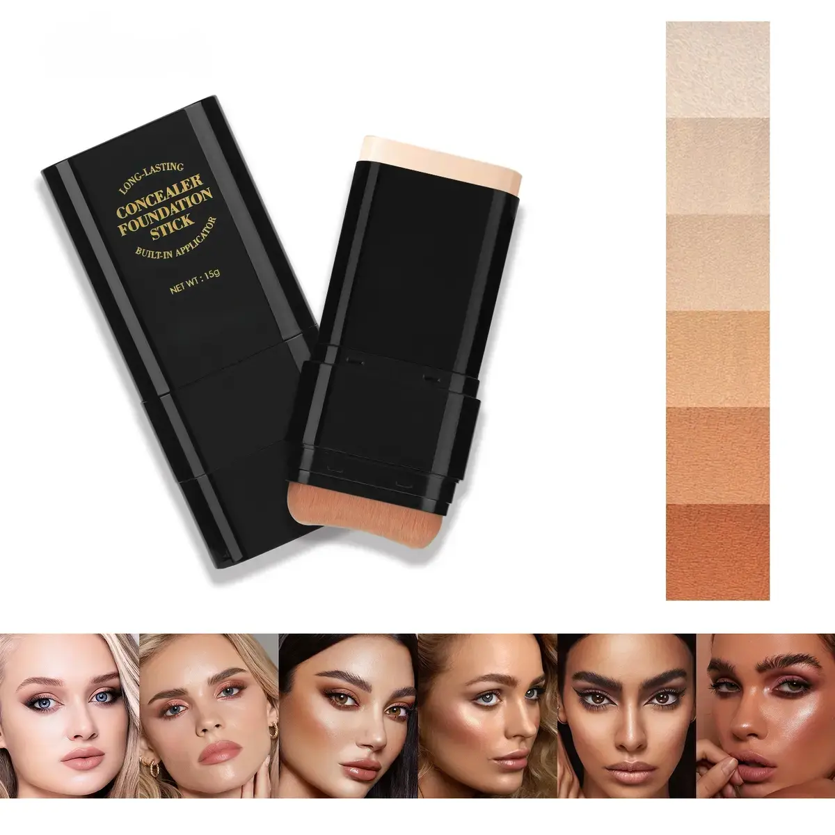 6-Color Dual-Ended Foundation Stick with Brush - Additive-Free Concealer & Foundation, Full Coverage for Acne Marks, Flawless Complexion Matte Finish, Lightweight Daily Use for All Skin Types, Any Occasion Multi-Use Highlighter Cosmetic Tool Gift, Assorte