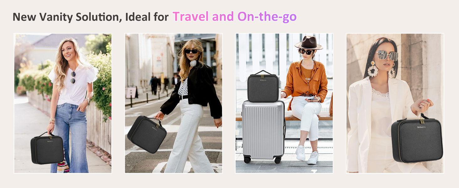 Behaesty Portable Makeup Bag with 3-Color LED Light Detachable Mirror 2000mAh USB Rechargeable Waterproof PU Leather Organizer Compact Travel Cosmetic Pouch Vanity Purse  Zip TikTokShopBlackFriday