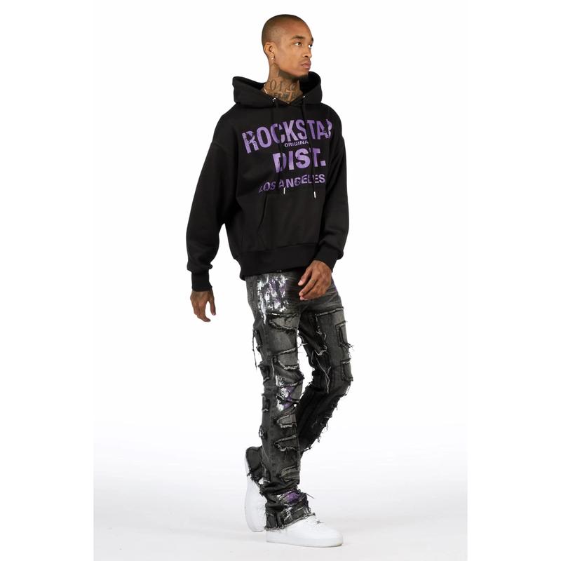 Saxon Purple/Black Hoodie/Stacked Flare Jean Set