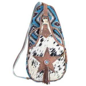 Backpack Upcycled Wool Canvas Hair-On Genuine Leather women bag western handbag purse