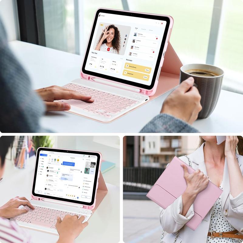Pink keyboard case with detachable Bluetooth keyboard – for iPad 11th generation (A16 2025) and 10th generation 10.9-inch.