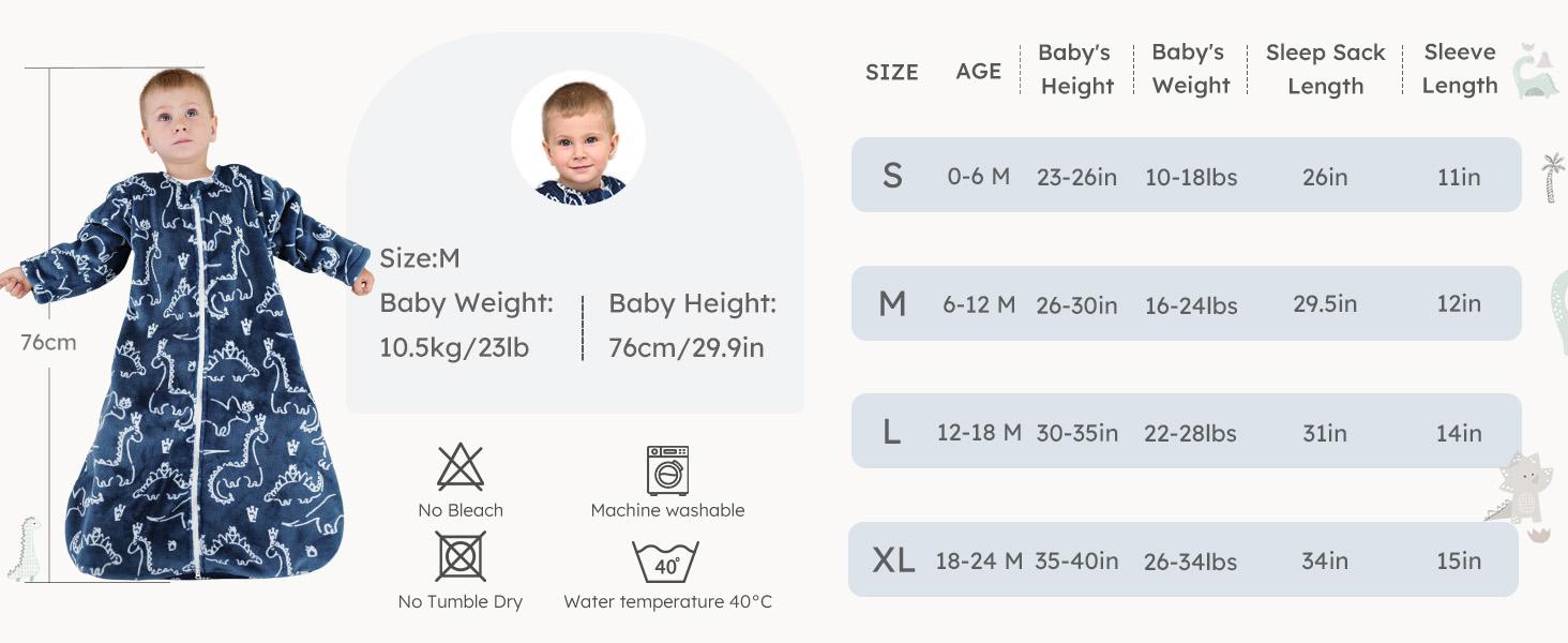 Yoofoss Baby Sleep Sack 0-24 Months, Long Sleeve Sleep Sack 1.5 Tog, Fleece Baby Wearable Blanket with 2-Way Zipper, Soft Warm