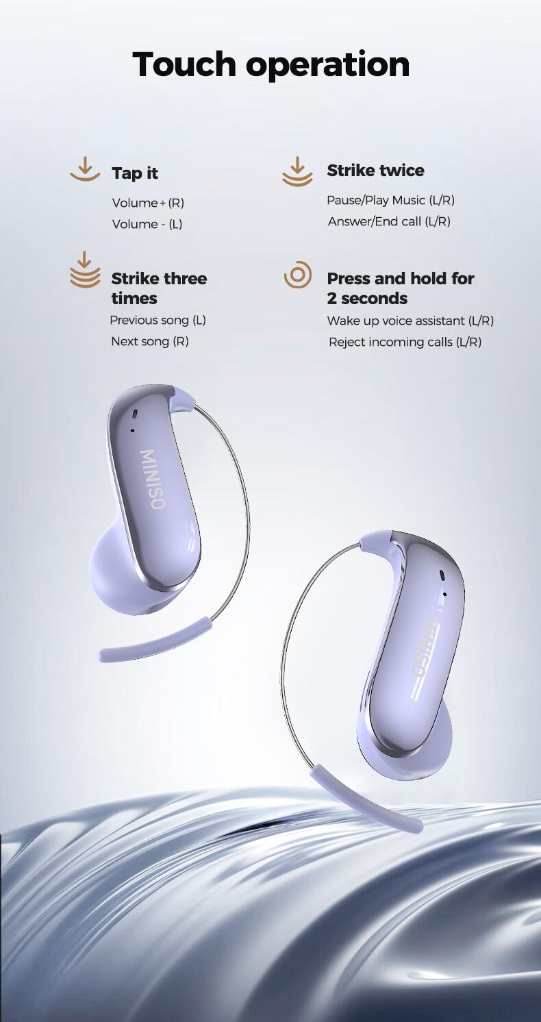 MINISO MS210 Wireless Earbuds Bluetooth Headphones with Zero Gravity Titan-Ohrhaken-Design, Sound, 145H Playtime Wireless Earphones Headset Bluetooth 6.0, IPX5 Waterproof & Welding Resistant, Ideal for Travel & Electronic Gifts for Men Stereo Audio