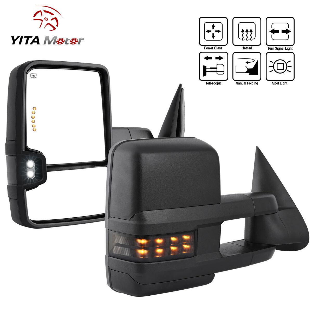 YITAMOTOR Towing Mirrors Compatible with Chevy Silverado Tahoe Suburban Avalanche GMC Sierra Yukon Cadillac Escalade 2003-2006 Power Heated LED Signal Lamp Clearance Light Black Pair Mirrors