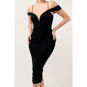 Eviana Off The Shoulder Midi Dress - Black
