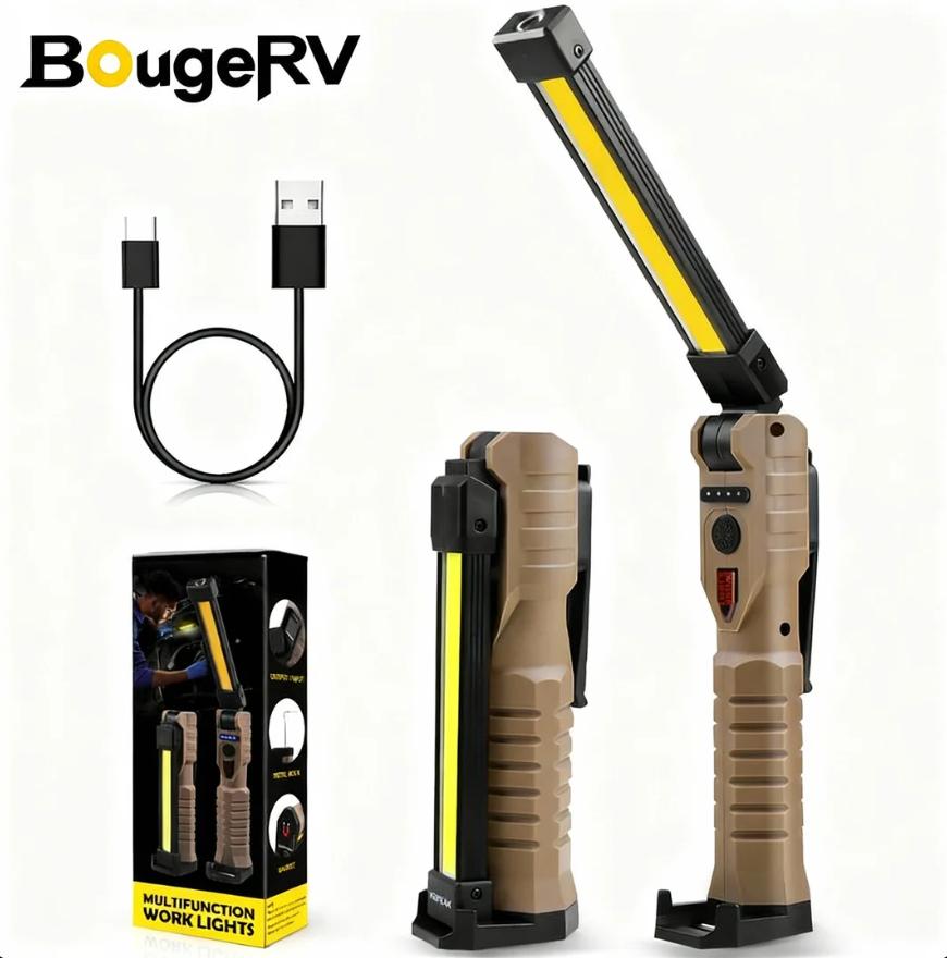 BougeRV Rechargeable Flashlights, LED Work Lights with Magnetic Base & Hanging Hook, 180°Rotate, 5 Modes, Work Light Mechanic Flashlight