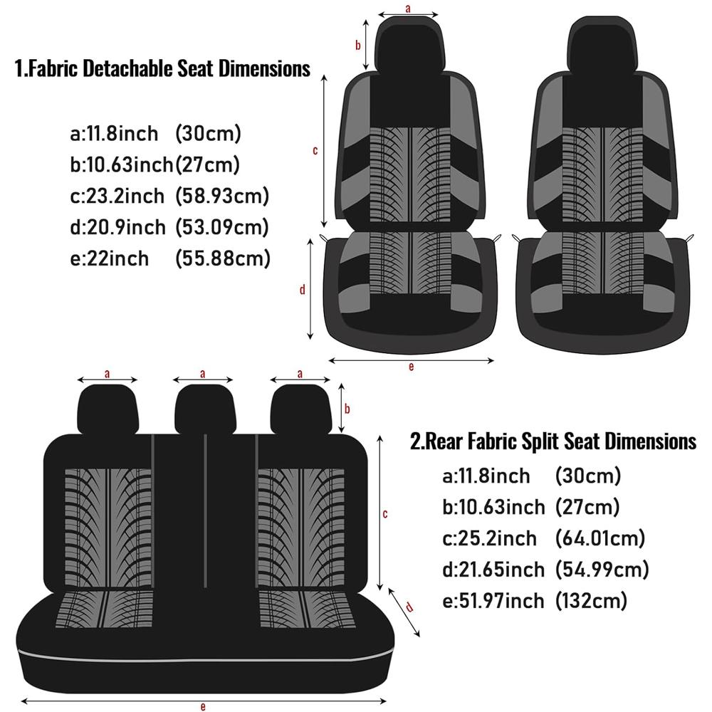 5 Seats Car Seat Covers Universal 1 Set, for Front & Rear Seats, Stylish Polyester Fabric Car Seat Protectors with Embroidered Logo, Airbag Compatible, Fits Most Autos SUVs Vans Trucks, Red Gray Blue Black Car Seat Covers, Car Interior Accessories Outdoor