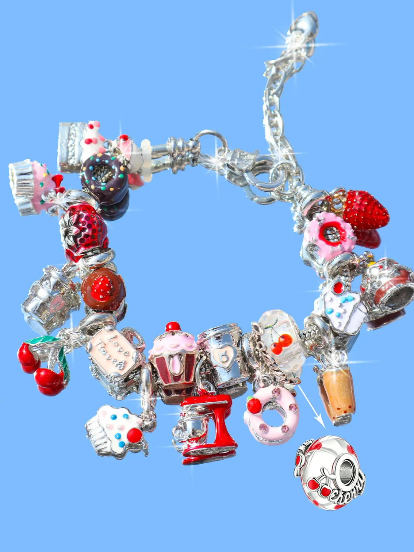 Cute Fruit Cake Charm Bracelet, Stackable Bracelet, Hand Chain Jewelry, Adjustable DIY Bead Necklace, Strawberry Cherry Pendant, Heart Butterfly Design, Perfect Gift for Friends, Exquisite Trendy Bracelet, Jewelry Gifts, Beaded Charm Bracelet