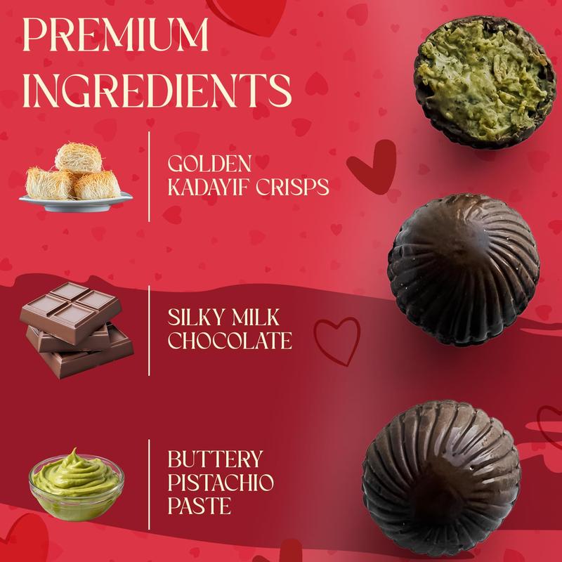 BeeMax Valentine’s Limited Edition Dubai Style Chocolate Truffles - 4.24oz Heart-Shaped Gift Box (Pack of 1) - Premium Milk Chocolate w/ Pistachio Cream & Crunchy Kadayif - Gourmet Candy for Your Loved One
