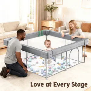 Baby Essentials, Baby Items, Baby Shower gift ----  Desque Foldable Baby Playpen 47x47 Inch with Mat and Carry Bag Portable Play Pen for Babies & Toddlers Indoor Outdoor Durable Oxford Fabric 8 Anti-Slip Pads