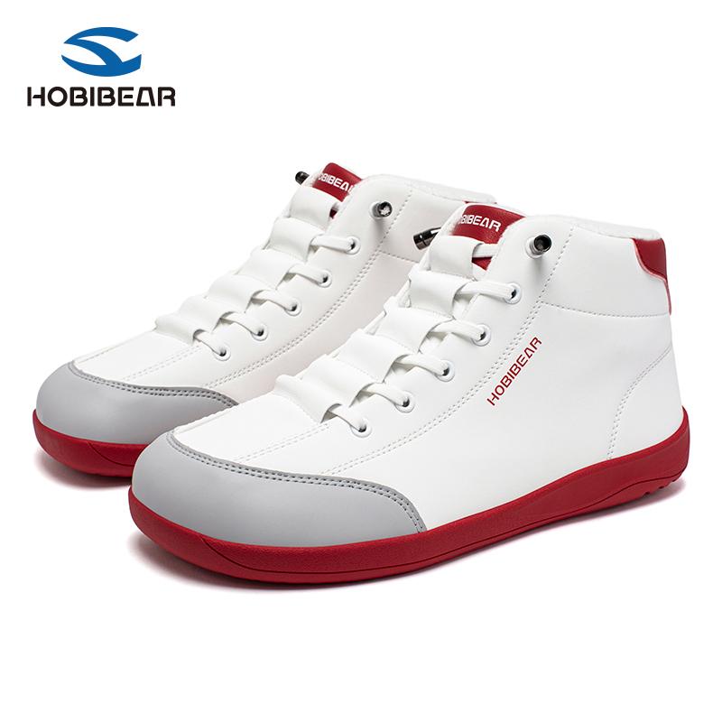 HOBIBEAR Winter Fleece Lined Wide Toe Shoes Spring Autumn Men's Sports Shoes Mid Top Flat Women's Skate Shoes
