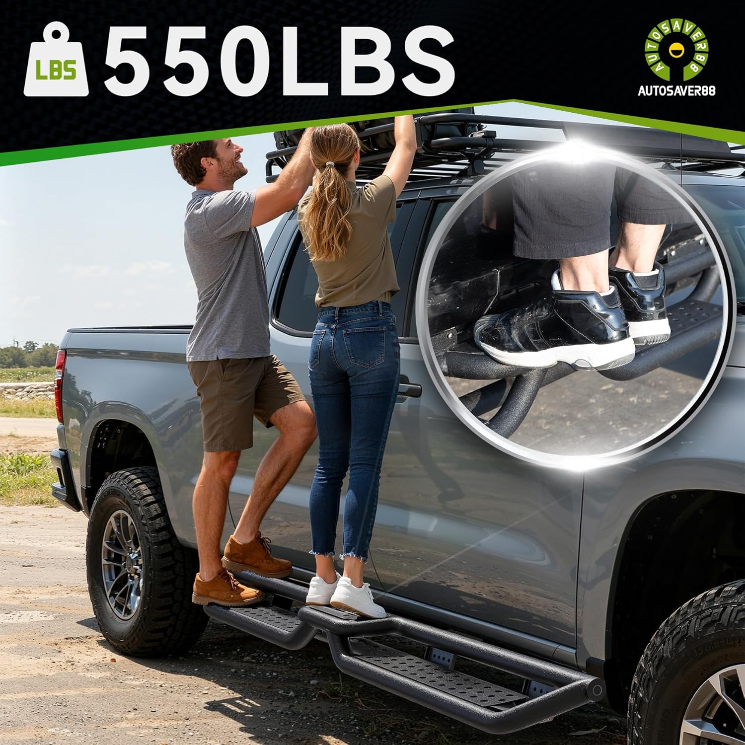 Running Boards Compatible with 2015-2026 Chevy Colorado/GMC Canyon Crew Cab, Two-Stair Side Steps Rail Drop Nerf Bars Carbon Steel