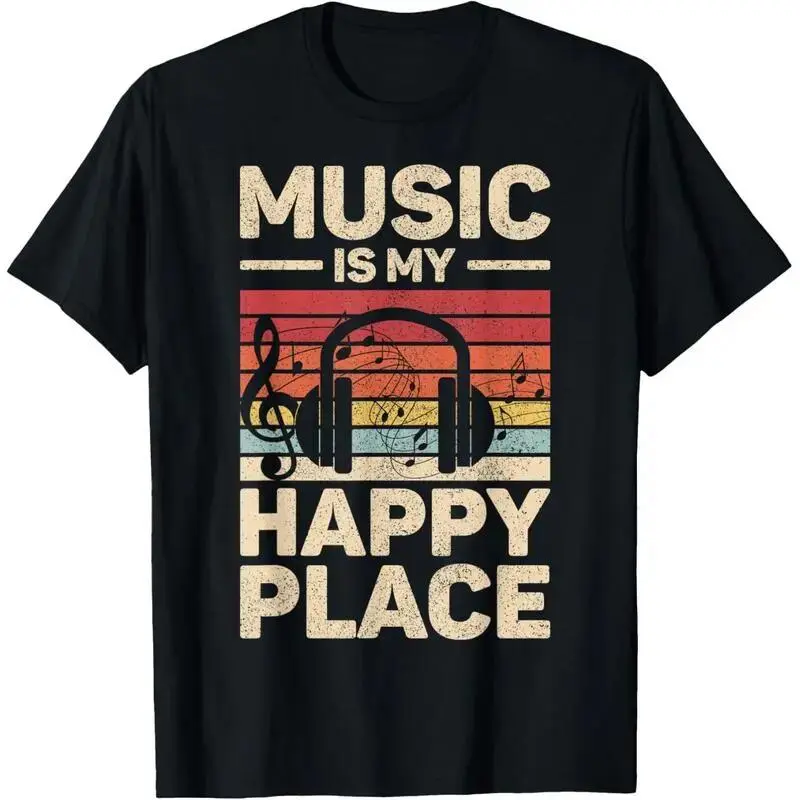 Men's Cotton Graphic T-Shirt - Oversized, Relaxed Fit, "My Happy Place" Musician Design for EDM Lovers, DJs
