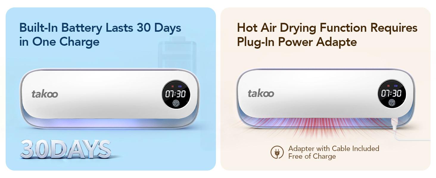 TAKOO Toothbrush & Razor Sterilizer, Smart Hot Air Drying Technology, Automatic UVC Light Sterilization, Wall Mount Multi-Functional Toothbrush Sanitizing Holder for Bathroom, Rechargeable Smart Home Gadget, Dental Hygiene Accessories