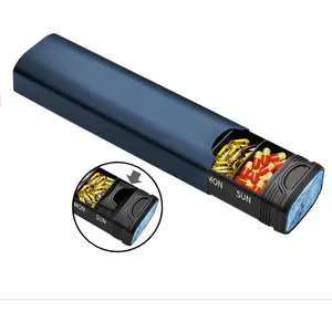 Weekly Pill Organizer(Spare Gasket), Aluminum Daily Pill Box,7 Day Pill Case Travel Organizer,Cute Pill Containers for Vitamins, Pills, Supplement - Blue