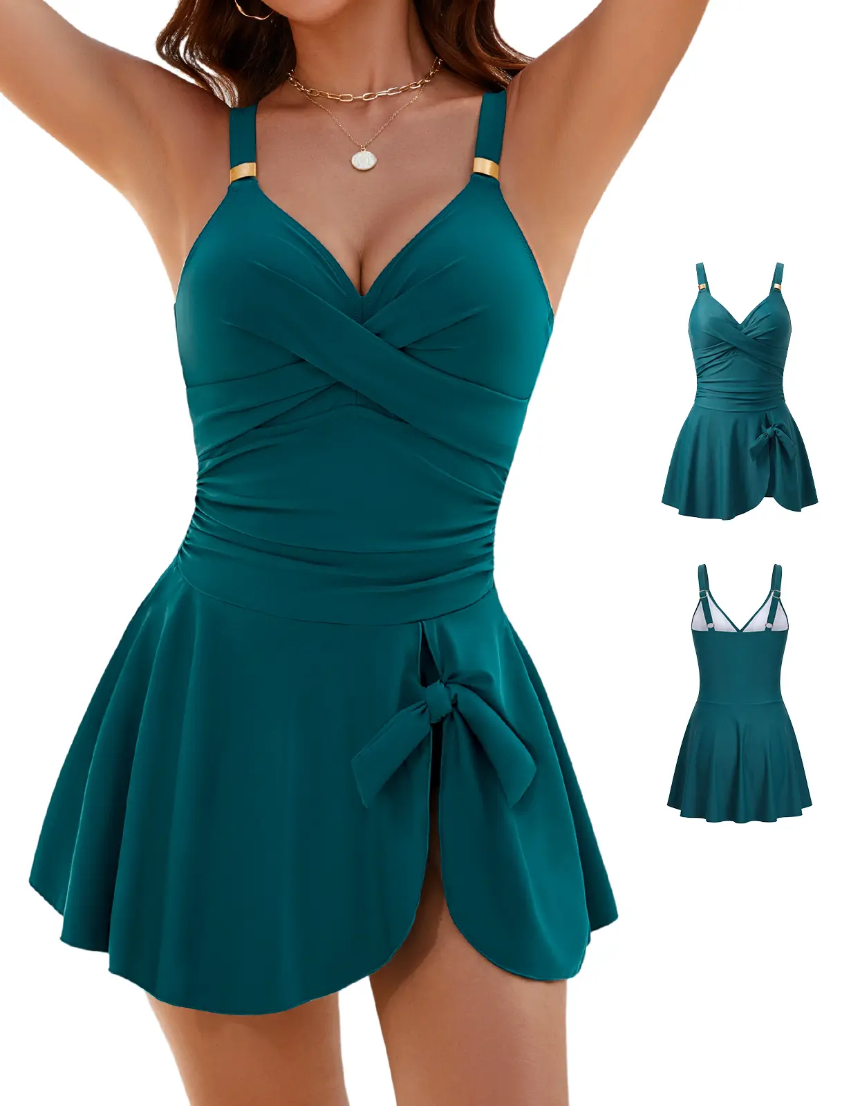 Womens Tummy Control Swimwear One Piece Skirted Swimsuit V Neck Adjustable Shoulder Straps Swimming Dress Beach Swimwear Clothes Skirt Style Swimdress   Beach Party Swimsuit  Beach Party Swimsuit