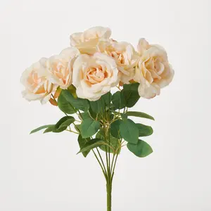 Cream Tea Rose Blooming Faux Floral Stem Bouquet - 17"