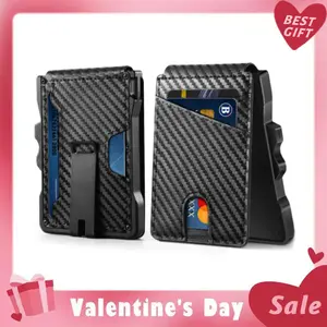 GSOIAX Men's Minimalist Bifold Wallet with RFID Blocking - Pop-Up Quick Access Card Holder, Holds 12 Cards and Cash, Carbon Fiber Material - Perfect Gift Valentine's Day Gift