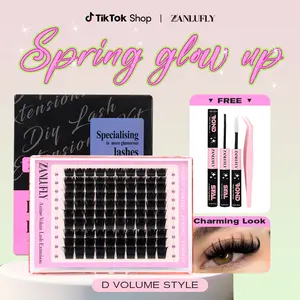 zanlufly Lash Clusters KIt D Curly Lash Extension Kit Volume Thick Eyelash Extension Kit Full Mega Individual Lashes Kit Comestic Makeup TikTokShopBlackFriday