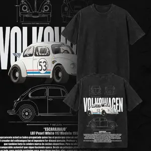 Volkswagen Beetle Vintage Washed Oversized T-Shirt – Dark Car Graphic Tee, Car Streetwear Unisex Shirt
