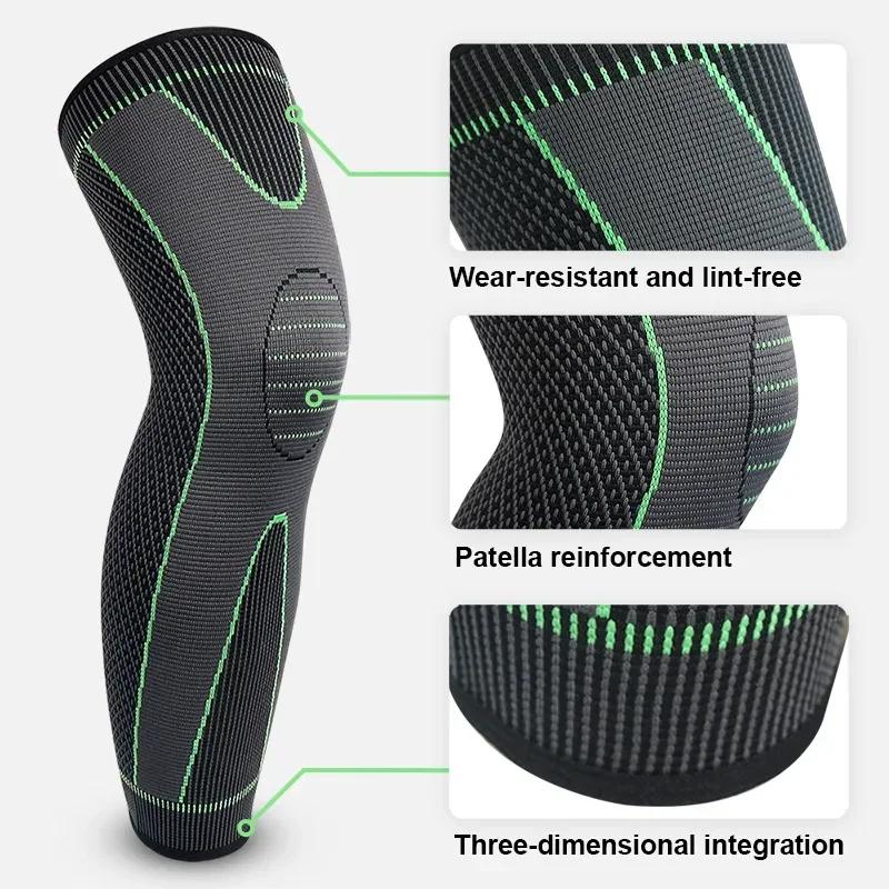Non-Slip Sports Knee Sleeve – Elastic Long Leg Support for Running & Training