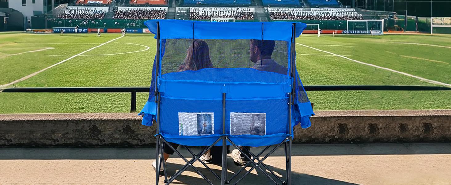 MOPHOTO XXL Double Camping Chair with Shade Canopy, Fully Padded Folding Camping Loveseat , Oversized Camping Bench Lawn Chairs Patio Lounge Chairs for Adults